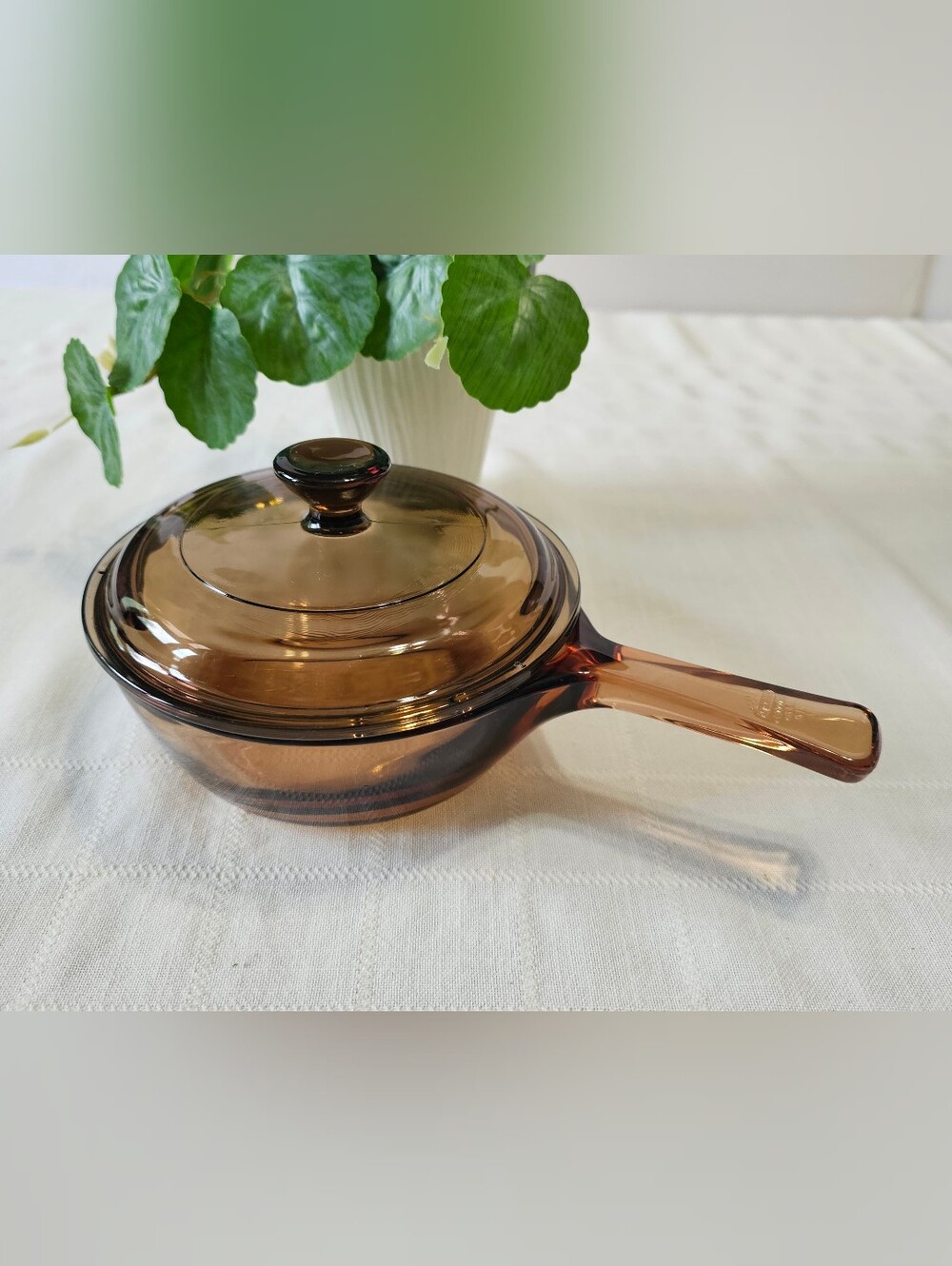 Vintage Corning Visions Amber Glass Saucepan with Lid - 0.5L